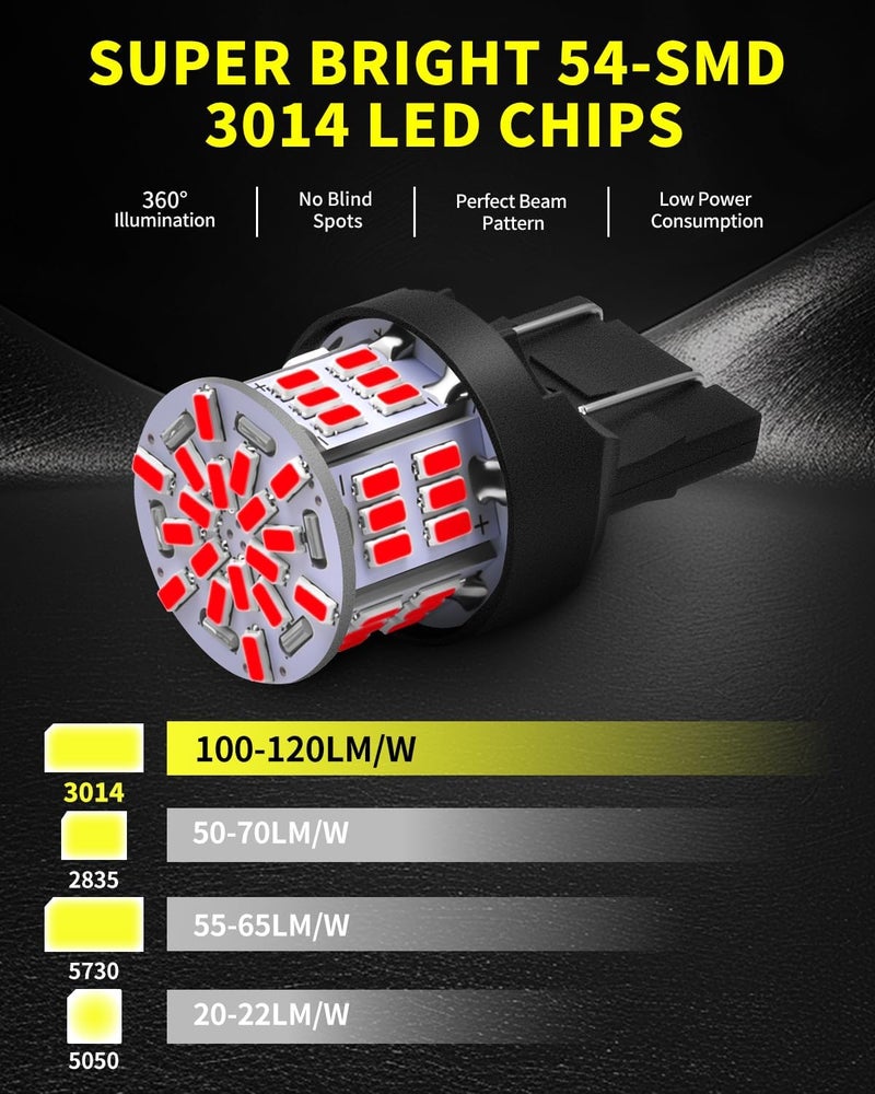 Antline 7440 7443 T20 992 LED Bulbs Red, Super Bright 3014 54-SMD LED Replacement for 12 V-24V RV Camper Car Vehicle Trailer Boat Trunk Tail Brake Turn signal Lights (Pack of 10) - Image 2